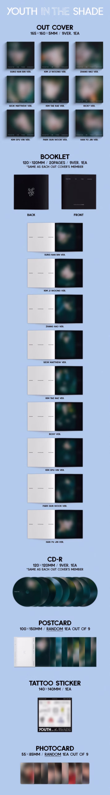 ZEROBASEONE: 1st Mini Album 'YOUTH IN THE SHADE' (Digipack Ver.) (Random Ver.) - Imagen 2