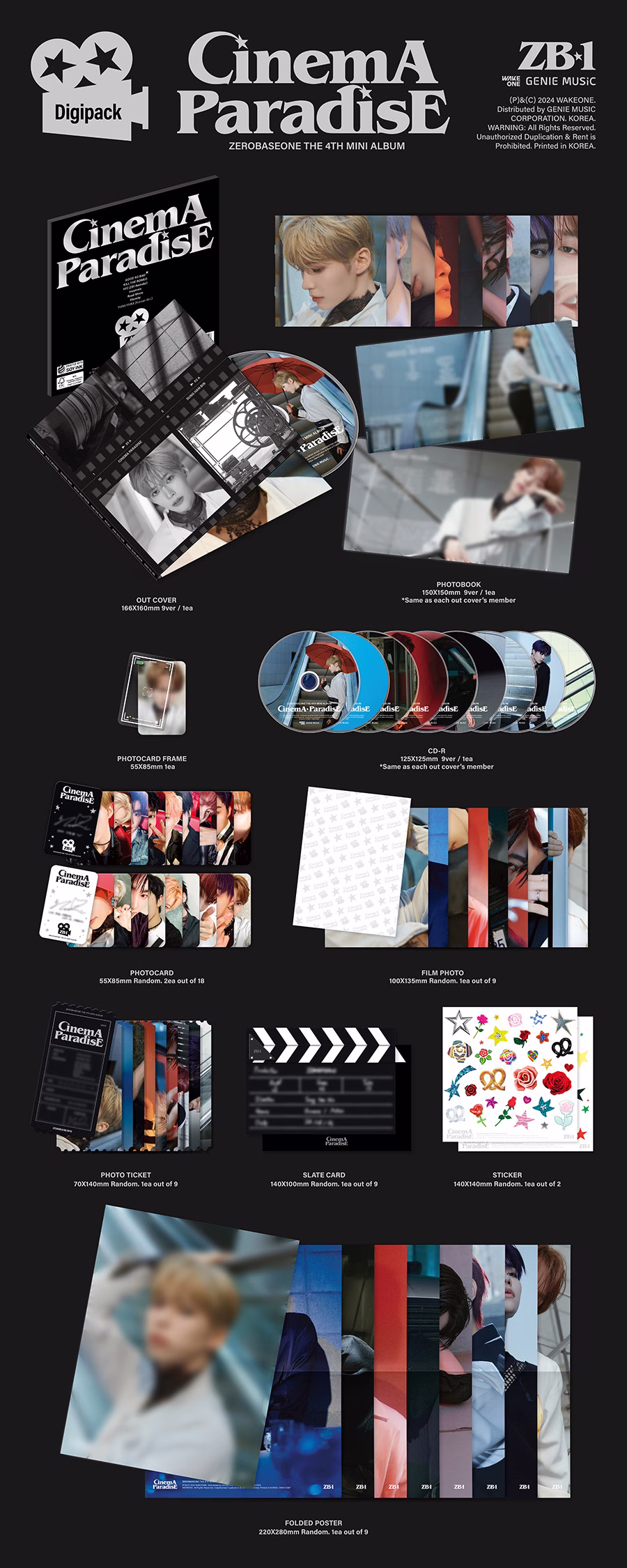 ZEROBASEONE: 4th Mini Album 'CINEMA PARADISE' (Digipack Ver.) (Random Ver.) - Imagen 2